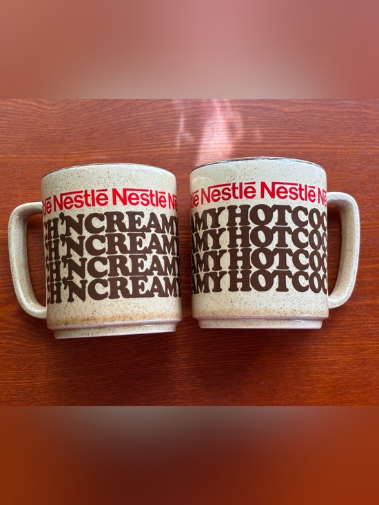 Vintage Nestlé Cocoa Mugs Rich ‘N Creamy Brown Speckled Set of Two
